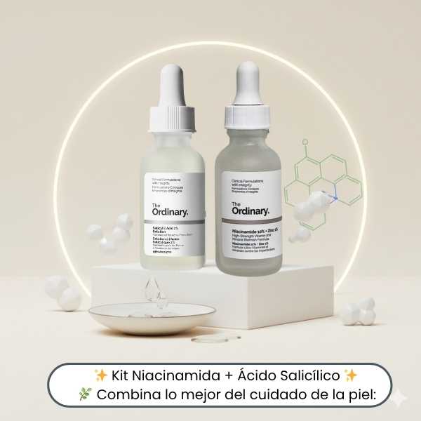 THE ORDINARY KIT ANTI ACNÉ + POROS: Niacinamida y Ácido Salicílico para una piel limpia y uniforme