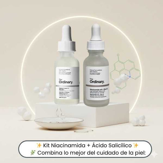 THE ORDINARY KIT ANTI ACNÉ + POROS: Niacinamida y Ácido Salicílico para una piel limpia y uniforme